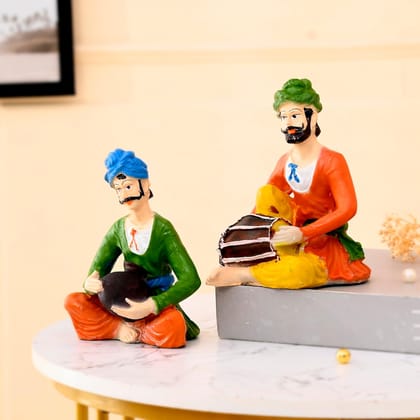 Sky Vibes Studios Rajasthani Traditional Musical Singer | Decorative Showpiece for Home Decor (Pack of 2, Multicolor)