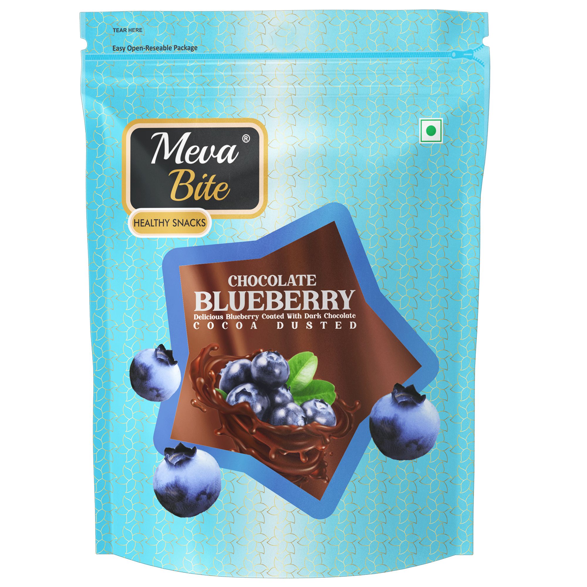 MevaBite Amazing Chocolate Coated Blueberry Flavored Blueberry (100g) | Dark Chocolate Blueberry, Zipper