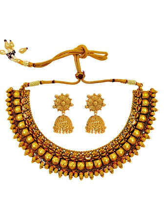  Bridal Gold Plated Antique Necklace Set with Earrings for Women