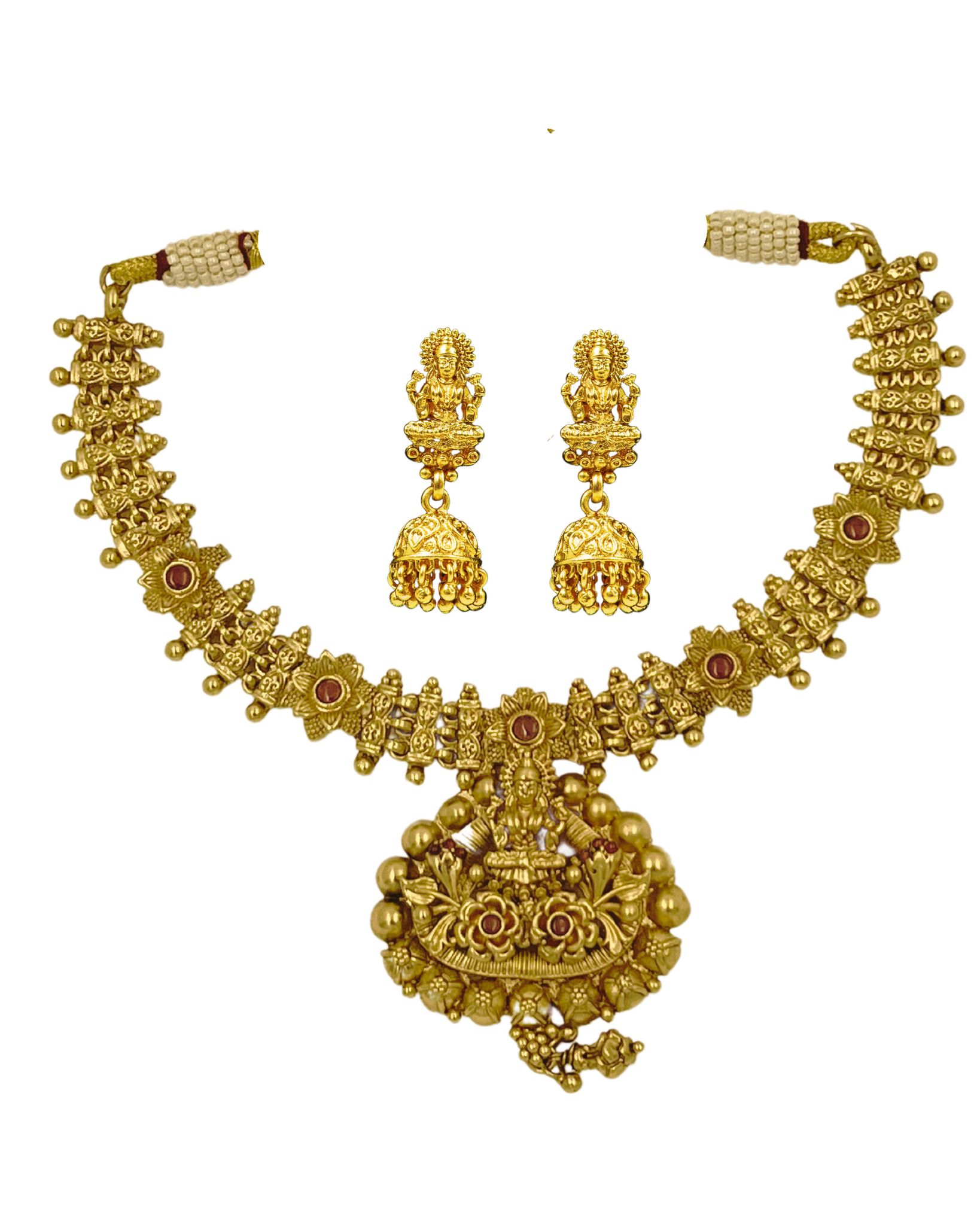  "Stunning Lakshmi Antique Gold Necklace Set with Earrings for Women"