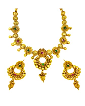  18K Gold Plated Traditional Marathi Wedding Necklace Set