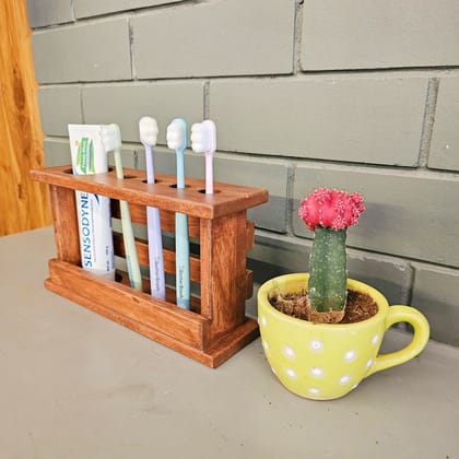 BARISH - Tooth Brush Holder Slim | Slim & Compact Design | Handcrafted with Rubberwood | Fashionable Bathroom Organiser