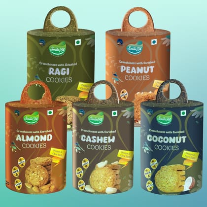 SmileAll HEALTHY COOKIES Combo Pack, Assorted | Almonds, Cashew, Coconut, Peanut, Ragi | Digestive  (5 x 140 g)