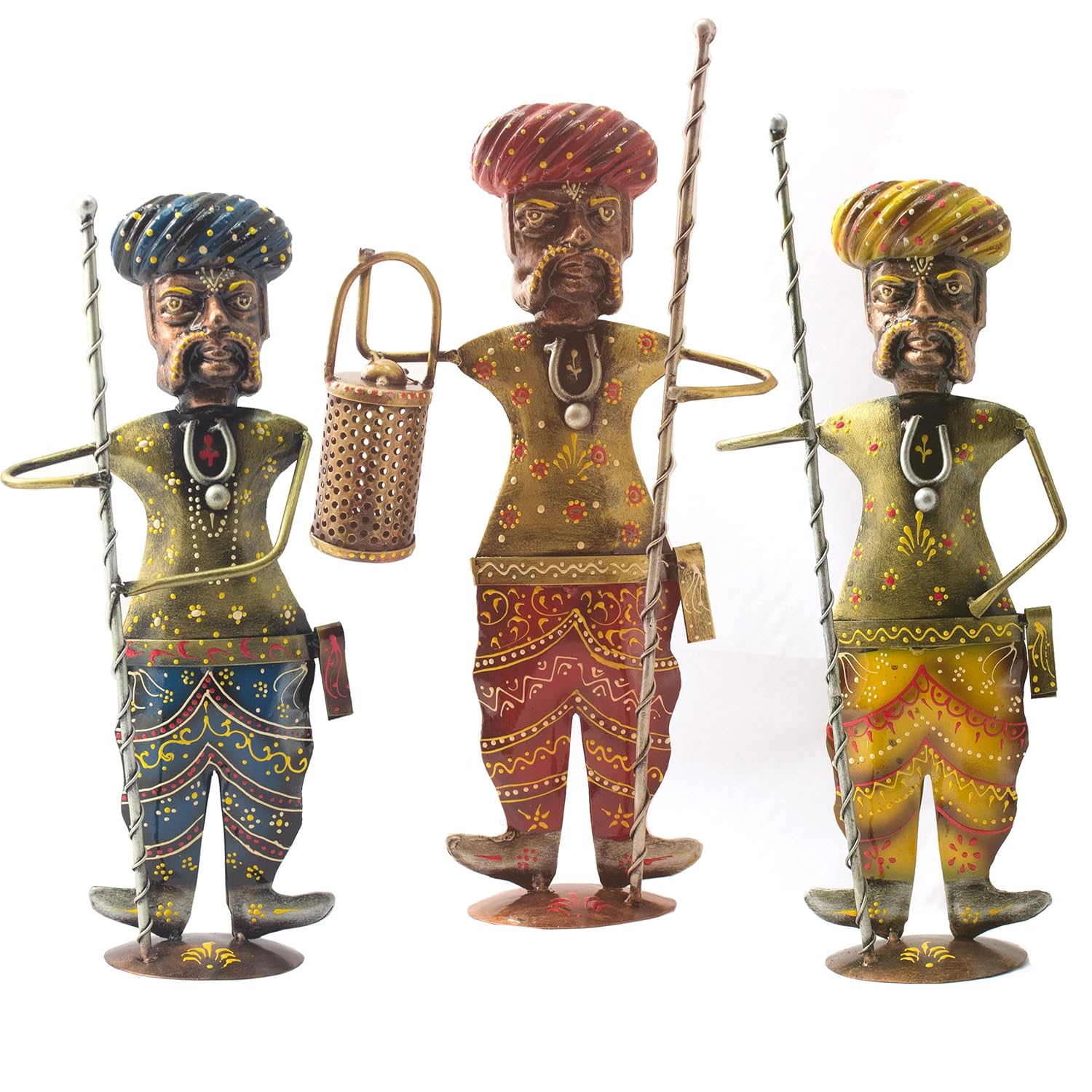 Chitrani Handicraft Rajasthani Musicians Showpiece Set of 3 Tribal Musicians Iron Statue Table Decoration Item for Living Room, Home, Office, Gifts