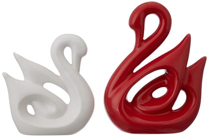 Amrit Art Handicrafts Happy Swan Couple Piano Finish  Figures for Home Decor (Set of 2 Pieces, Large, White & Red)