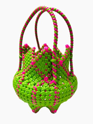  Handwoven Beaded Basket with Double Handles