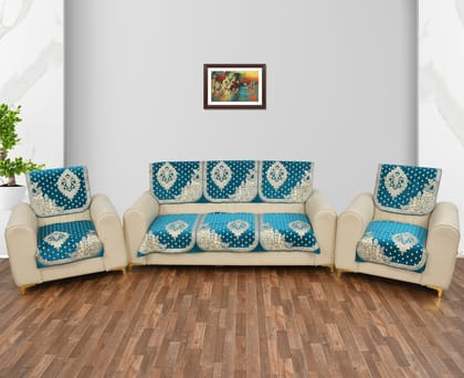 Premium 5 Seater Printed Sofa Cover Set 3,1,1 Seater 10 Pieces Sofa Back Slip Panels, Protector for Single Seater, Sky Blue(Pack of 6)