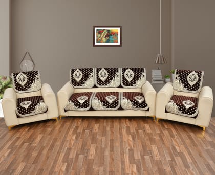 Premium 5 Seater Printed Sofa Cover Set 3,1,1 Seater 10 Pieces Sofa Back Slip Panels, Protector for Single Seater, Coffee (Pack of 6)