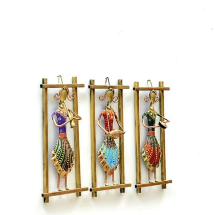 Shree Vishwakarma Handicrafts - Handmade Rajasthani Musician Showpiece for wall decoration for living room - wall decoration items for bedroom - Metal - Multicolour - Set of 3 Frames - Medium size