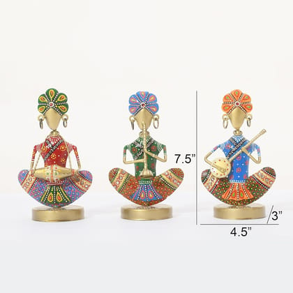 Shree Vishwakarma Handicrafts - Rajasthani Metal Handicraft Vintage Multicolor Muisician for Living Room | Home | Interior Decoration |Table Decor | Showpiece/Each Size L4.5 X W3 X H7.5 Inch/Set of 3