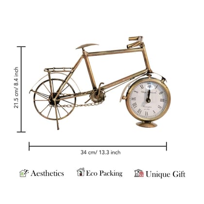 Shree Vishwakarma Handicrafts -Table Clock for Office Desk | Unique Gifts for Office Decoration, Study Table Decor | Clock for Birthday Gifts for Husband | Small Clock Time Piece for Home Decor (Cycle)