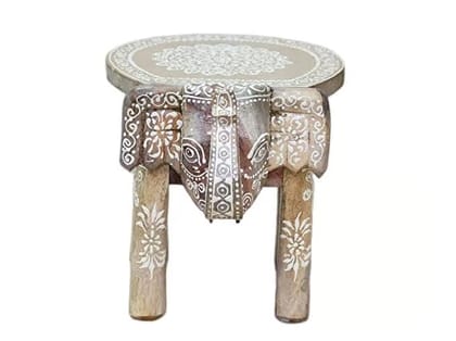 Vijay Art - Hand-Crafted and Emboss Colorful Painted Wooden Elephant Shape Stool for Home/Office/Living or Bedroom Decor,Decorative Showpiece