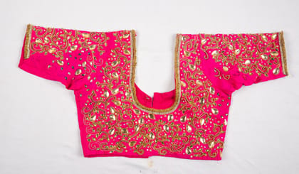  Pink Hand Embroidered Blouse With Zari and Stone Work