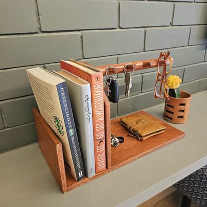 BARISH - Bedside Tray-Key, Book Holder | Wooden Table Desk Organizer Stand for Home Office | Handcrafted with Rubberwood | 10" x 16" x 8" (H x W x D)