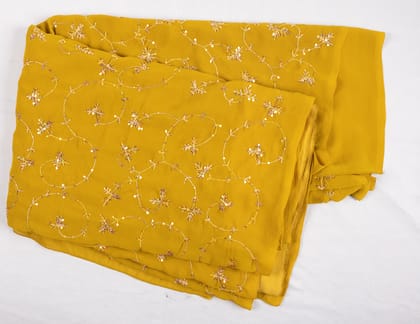  Yellow Chiffon Saree with Silver Embroidery