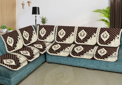 Premium L Shape 6 Seater Velvet Chenille Sofa Cover Set, 12 Pieces Printed Sofa Back Covers, Slip Cover 3, 2, 1 Seater Sofa Cover, Coffee(Pack of 6)