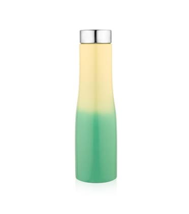 Flora Stainless Steel Fridge Bottle 1 Liter (Dual-Yellow-Green Colour, Pack of 1)