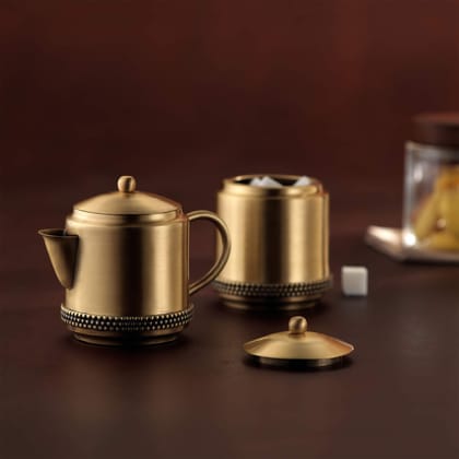 Ellementry Masai Brass Milk & Sugar Pot Set Gold| Color: Gold| Brass | Kitchenware | Versatile|Milk and Sugar Pot Set | Decor | Handcrafted | Sustainable | Food Safe | Gifting |