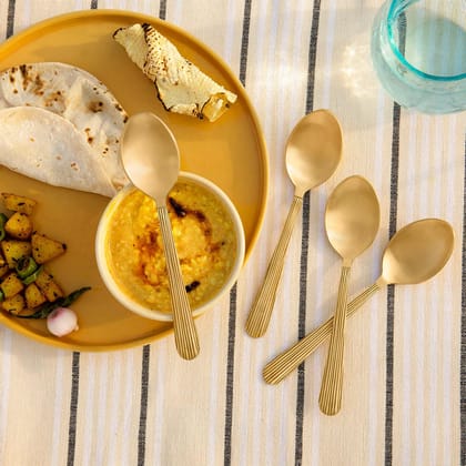 Ellementry Celestial Brass Table Spoon Set of 4| Color: Antiq Gold| Brass | Kitchenware | Versatile|Table Spoon Set | Decor | Handcrafted | Sustainable | Food Safe | Gifting |