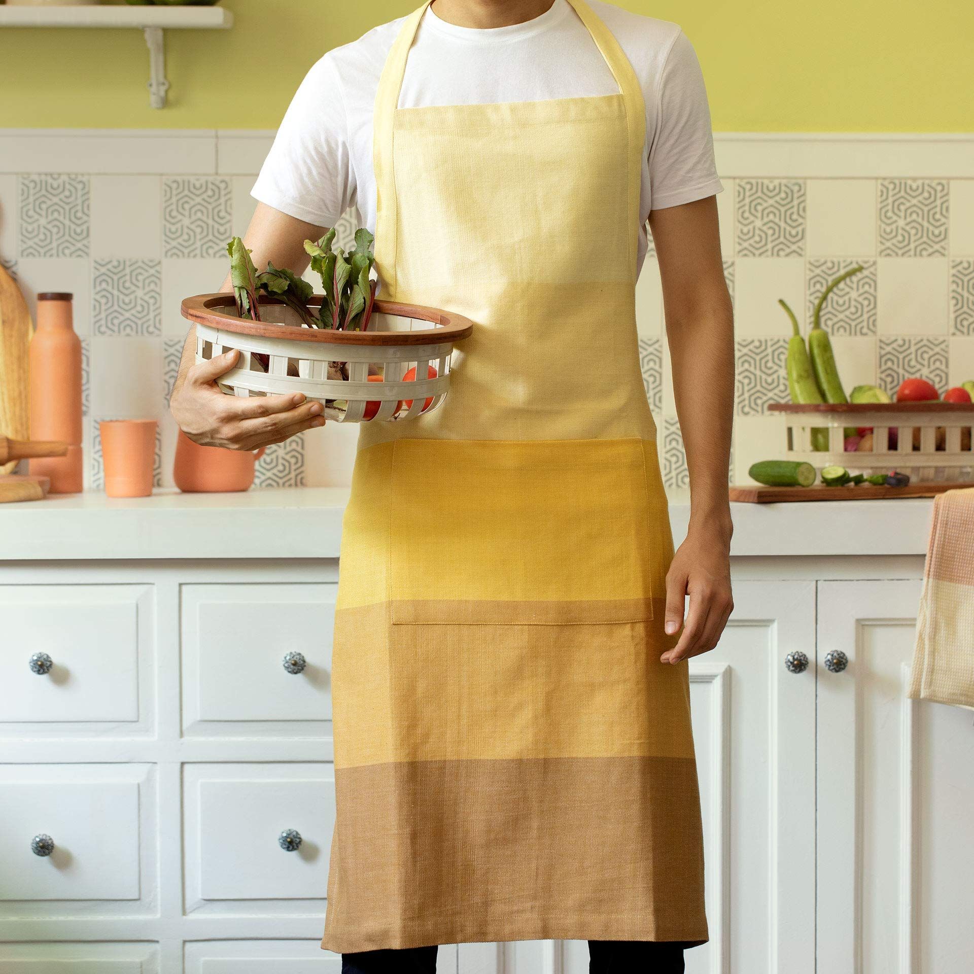 Ellementry Earthy Cotton Kitchen Apron, 91 cm x 76 cm, Mustard