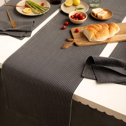 Ellementry Pinstriped 100% Cotton Table Runner, 36 cm x 182 cm, (Charcoal Grey)