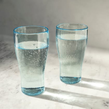 Ellementry Quoise Glass Tumbler Set of 2 | Color: Light Blue | Glass | Kitchenware | Versatile | Decor | Handcrafted | Sustainable | Form and Function | Gifting |