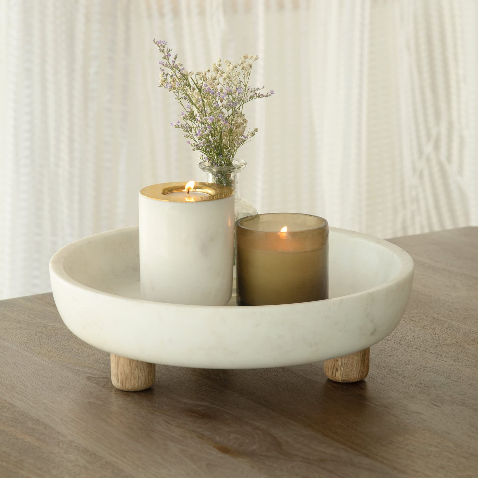 Selene Marble Bowl with Wooden Legs