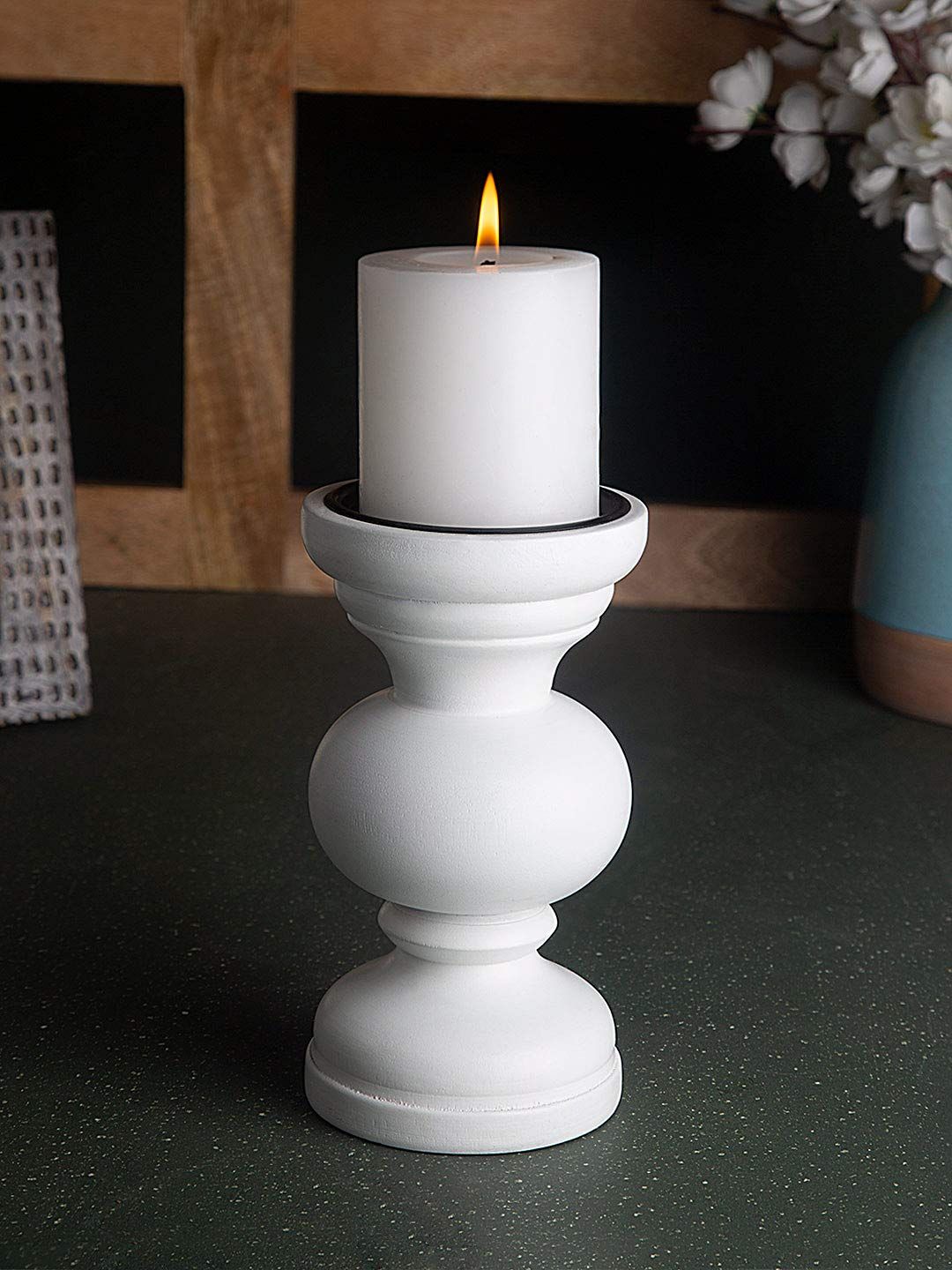 Baronial Wooden Candle Stand (White)