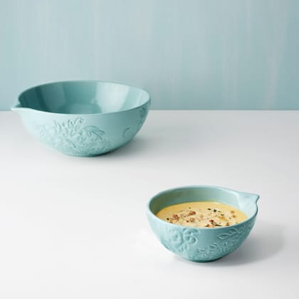 Ellementry Ceramic Floral Mixing Bowl - 900ml, Blue