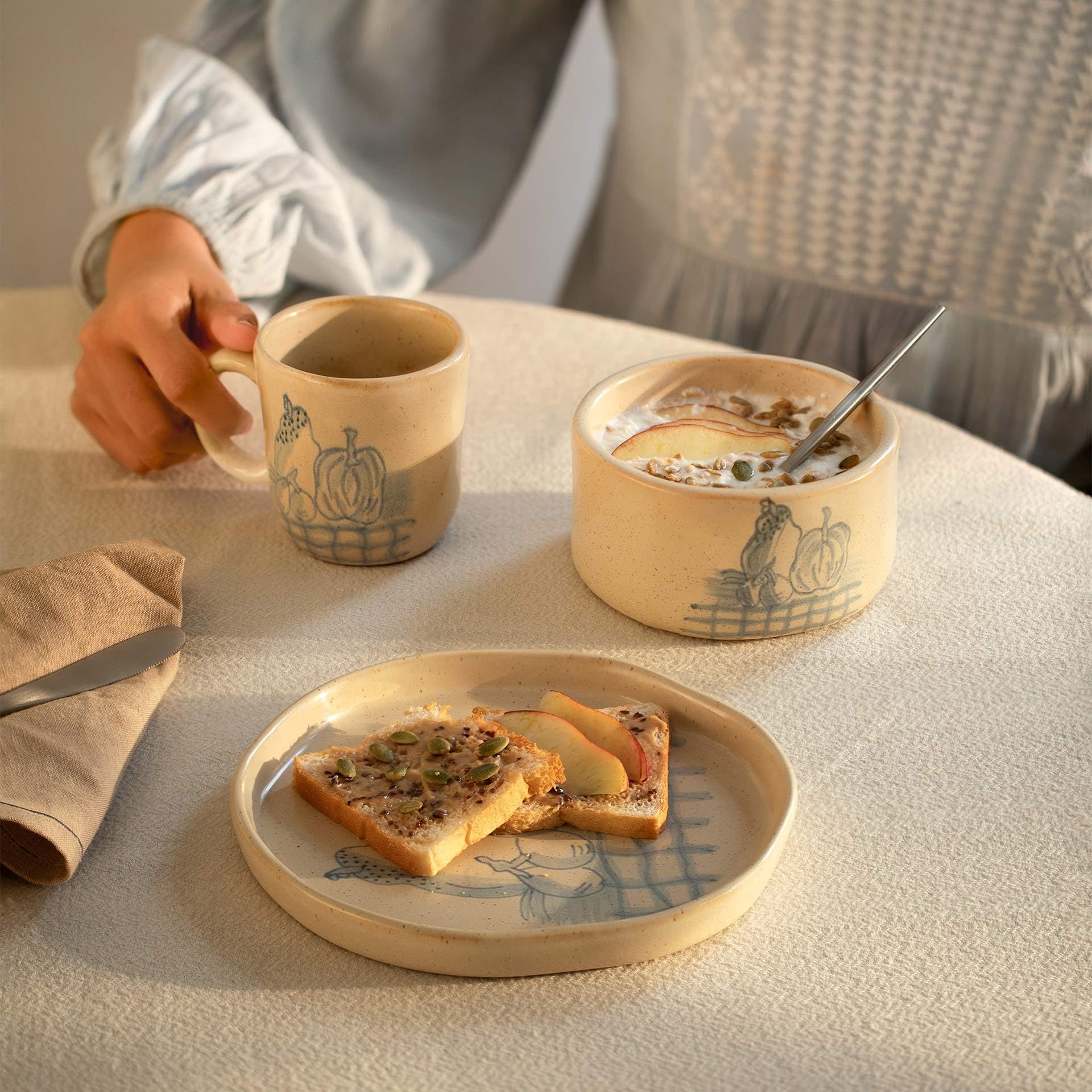 Ellementry Fruits-Painted Ceramic Breakfast Set