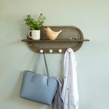 Ellementry Lusha Wooden Cane Wall Shelf | Color: Grey Brown | Mango Wood | Furniture | Versatile | Decor | Handcrafted | Sustainable | Form and Function | Gifting |