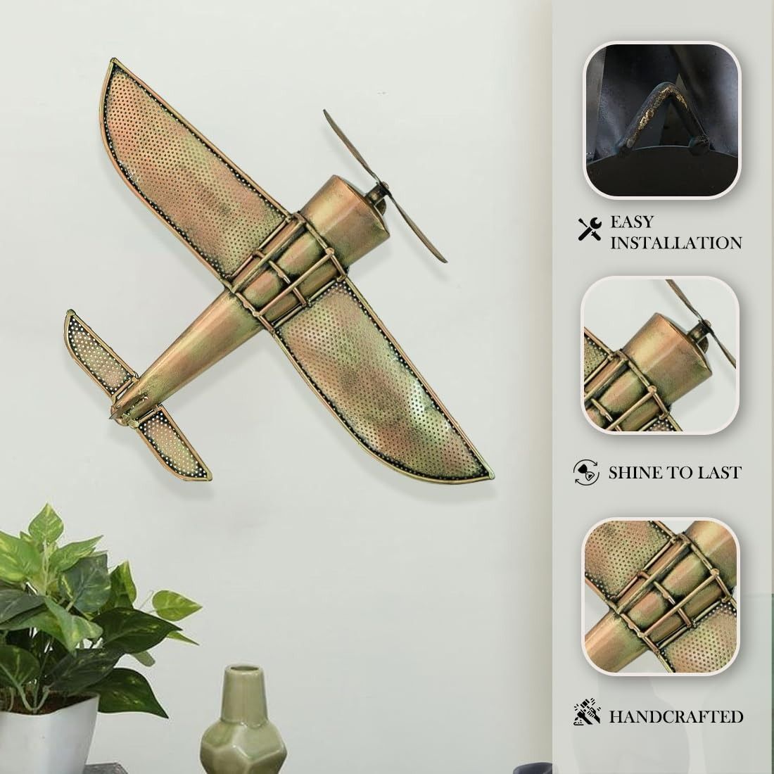 The Natural Art and Craft - Umi Metal Airplane Wall or Table Top Home Decorative Showpiece - Pack of 1