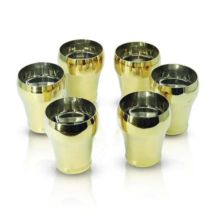 Dr. WaterR Stainless Steel Royale Gold PVD Glass Set of 6pcs Ideal For Water, Juice, Hot&Cold Drinks, Cocktail, Milkshake, Smoothie, Home, Party, Restaurant, Gifting, Special Occasion