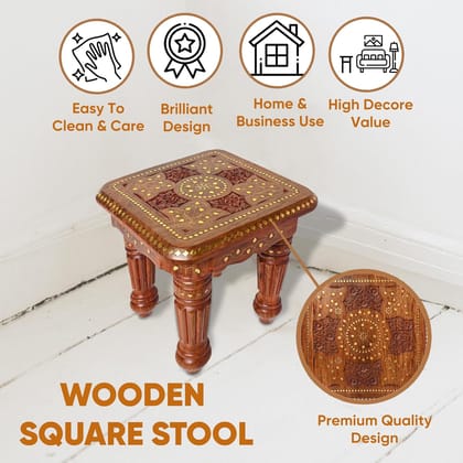 The wood good - Home Decor Items Collapsible Sheesham Wood Folding Stool, Ideal for Home Decor 12x12x12 inch Natural Wood Color Brown