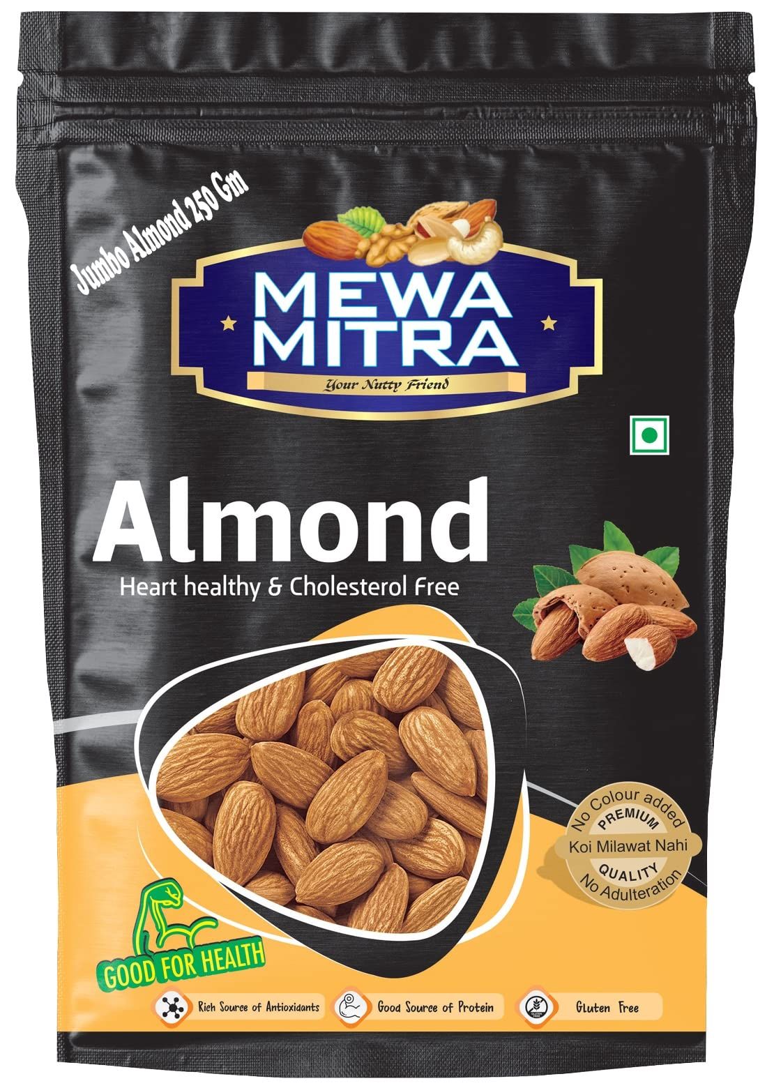 Premium California Jumbo Almonds by Mewa Mitra Natural Raw Badam Rich in Fiber and Protein Nutritious and Delicious Crunchy Badam Giri - (250 Gram Pack of 1)