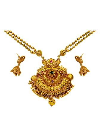  Gold-plated traditional necklace set with earrings for women