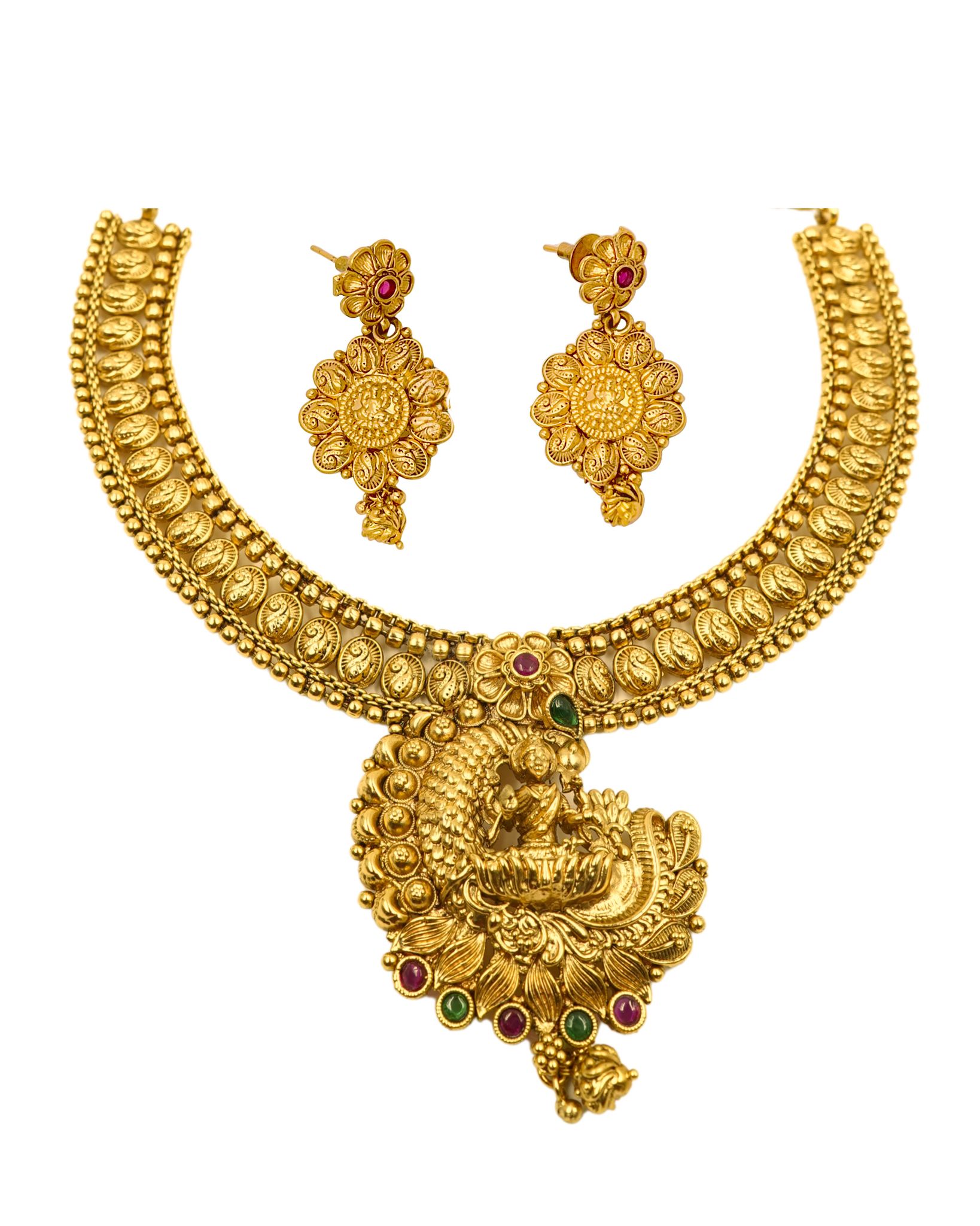  Stunning Antique Gold Plated Traditional Indian Necklace Set with Earrings for Women