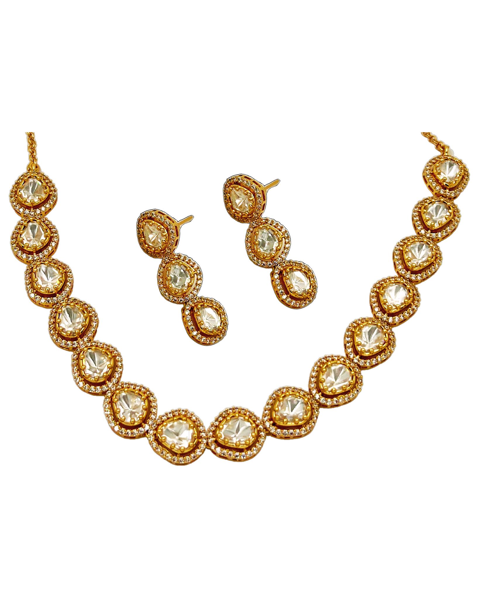  Stunning Gold-Plated Kundan and Polki Necklace Set with Earrings