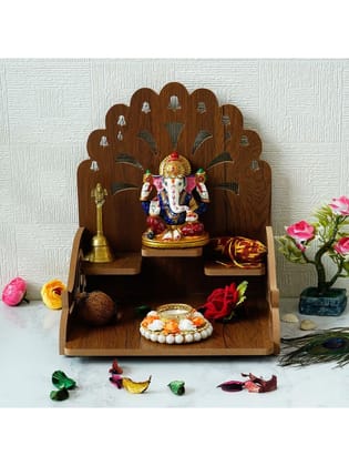 Maa Kripa Art And Craft - Wooden Pooja Temple Wall Stand for Home & Office | Wall Hanging Temple Set Top Box | Modern Wall Mounted Puja Temple Shelf-(Brown), Pack of 1