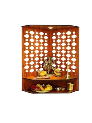 Maa Kripa Art And Craft - Wooden Pooja Mandir for Home Wall Mounted | Wooden God Temple for Home | Pooja Stand for Home | Puja Mandir for Home | Pooja Unit for Home with LED Spotlight | Corner Temple for Office