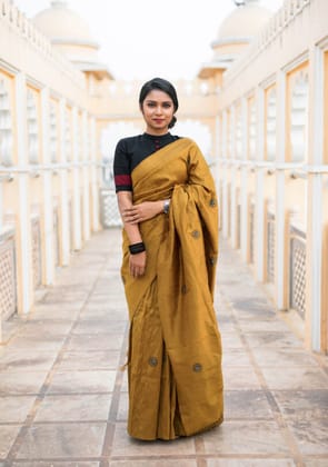 Hand Woven Raw Silk Saree With Hand Painted Motifs - Atulya Karigari