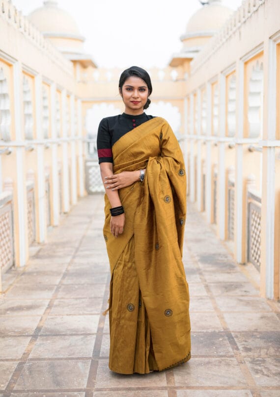 Hand Woven Raw Silk Saree With Hand Painted Motifs - Atulya Karigari