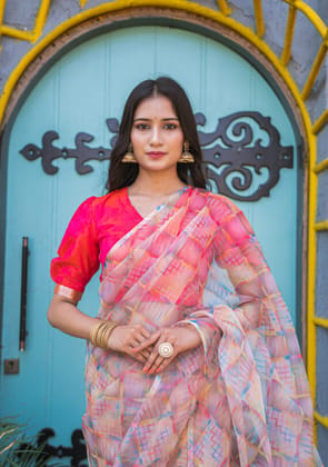 Hand Dyed – Pure Peach – Organza Saree - Atulya Karigari