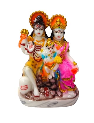 Dev Bhakti Shiv Parivar Statue Murti Marble, Lord Shiv Parivar Shiva Parvati Ganesh Decorative Showpiece - 11 cm  (Marble, Multicolor)