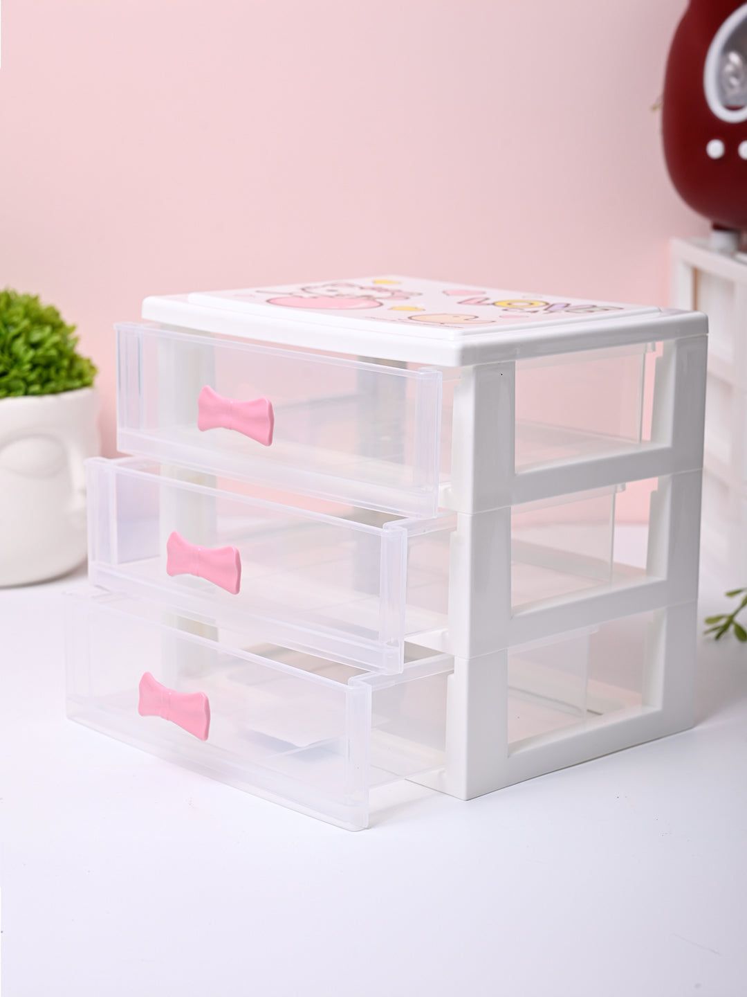 Small Desk 3-Layer Drawer, Love Cat Print