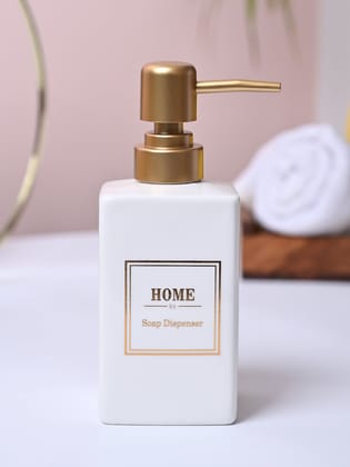 Luxe White & Gold Ceramic Soap Dispenser