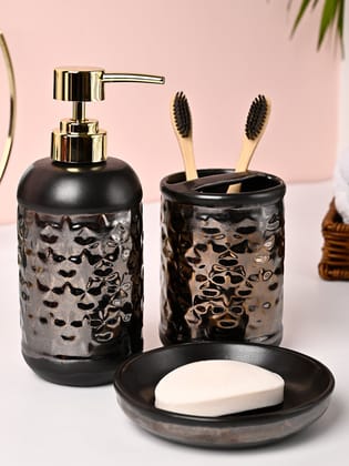 VON CASA 3Pcs Back & Gold Ceramic Bathroom Set