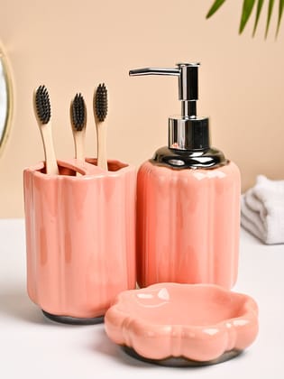 VON CASA 3Pcs Peach Printed Ceramic Bathroom Set