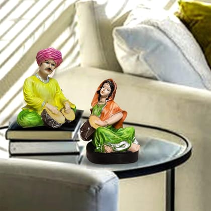 Tabassum Bandnani Handicrafts -  Rajasthani Musical Couple Decoreative Showpiece for Home Decor (Pack of 2, Multicolor)