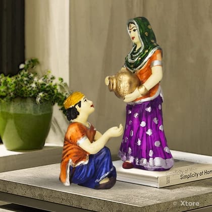 Tabassum Bandnani Handicrafts - Women with Water Pot Idol Statue Decoreative Showpiece for Home Decor | Handcrafted and Hand Painted (Pack of 2, Multicolor)